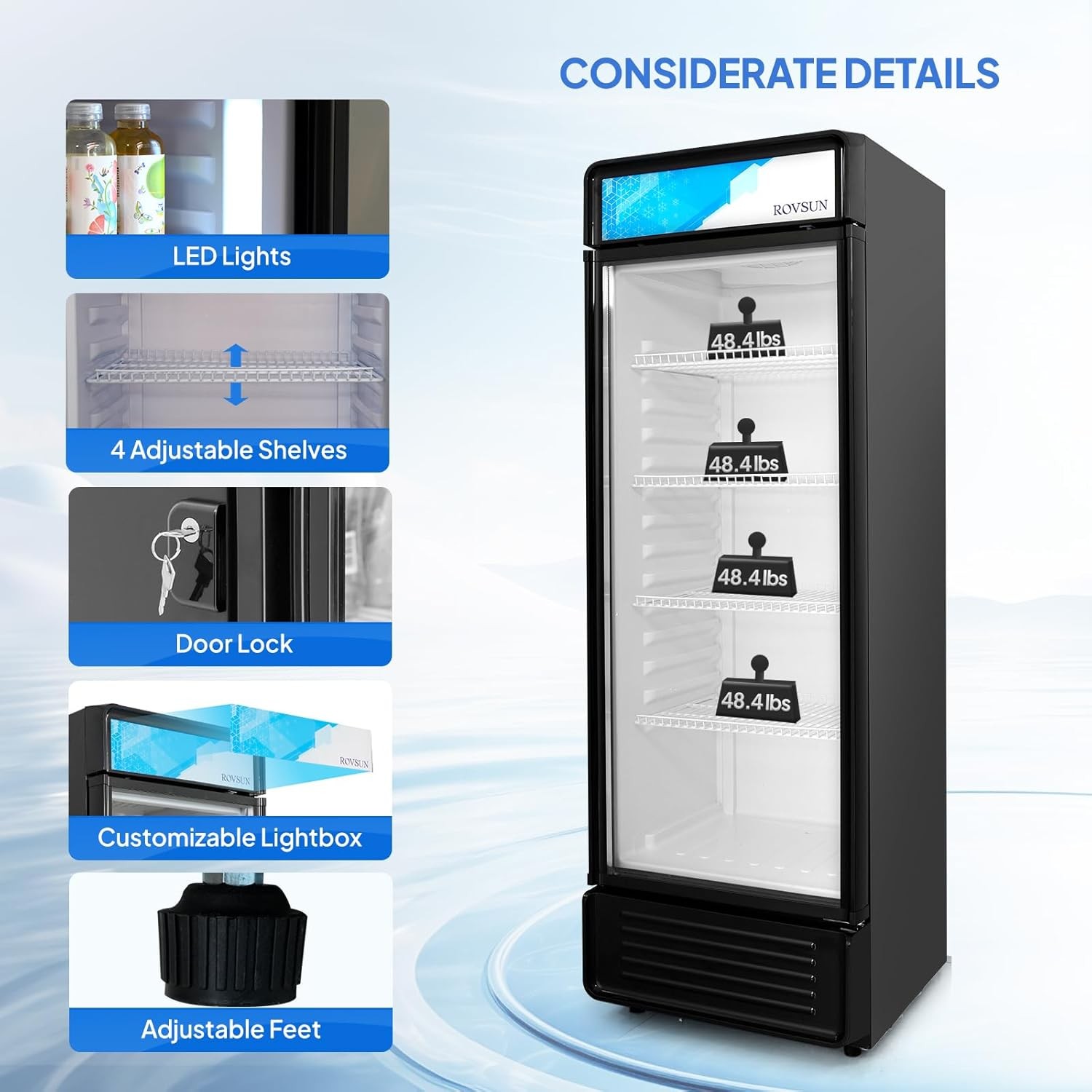 Refrigerator Commercial Beverage Refrigerators w/LED Light, 12. Cu.ft &4 Shelves