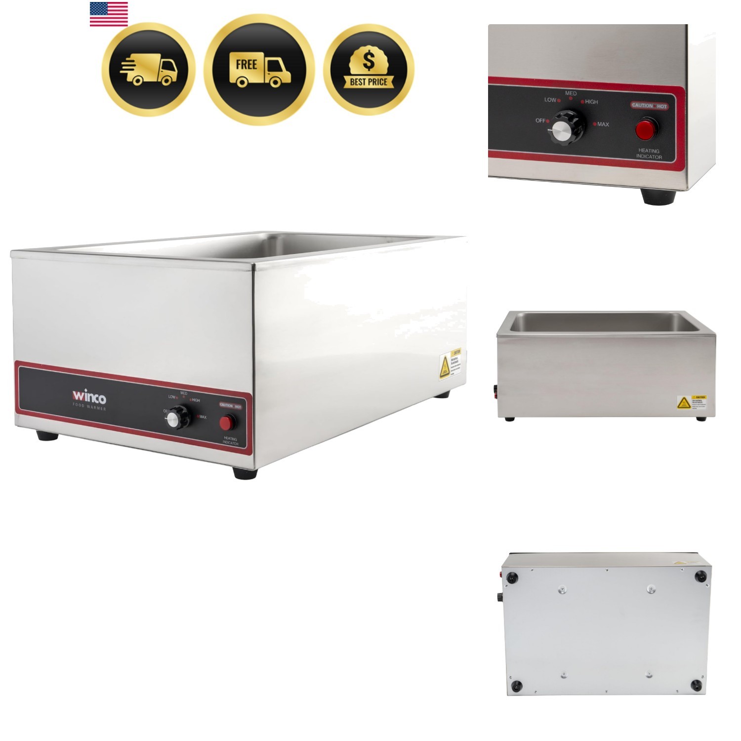 Commercial Portable Steam Table Food Warmer 120V 1200W,Stainless Steel,Large