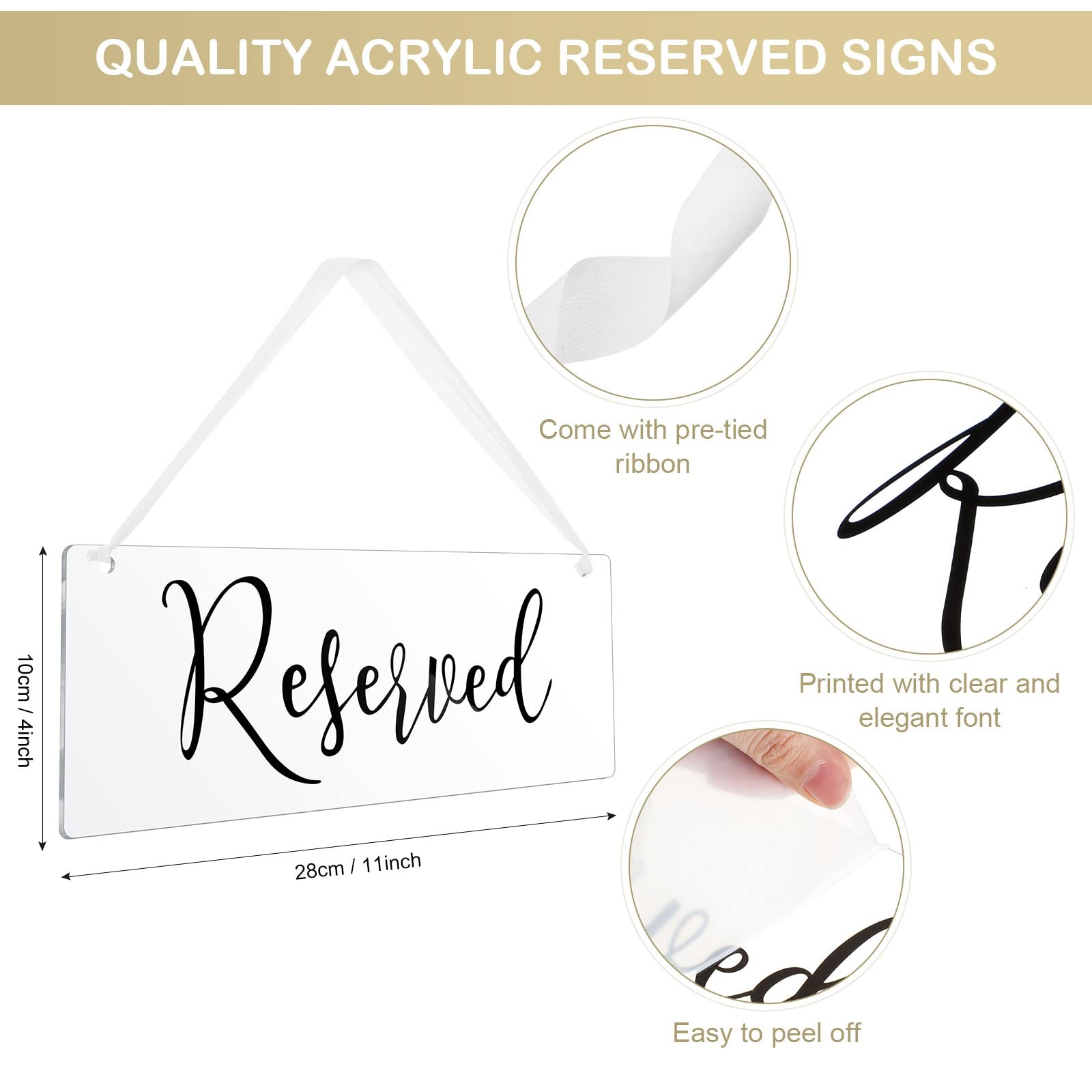 Blulu 6 Pcs Reserved Signs for Wedding Chairs Acrylic 11 x 4 inches, Black