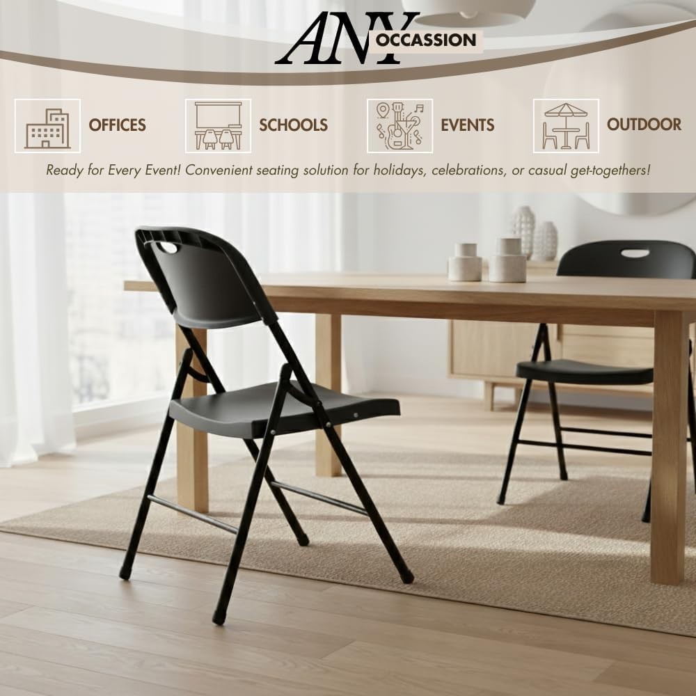 2-Pack Heavy Duty Plastic Folding Chair, 450 lbs Capacity Foldable Chairs