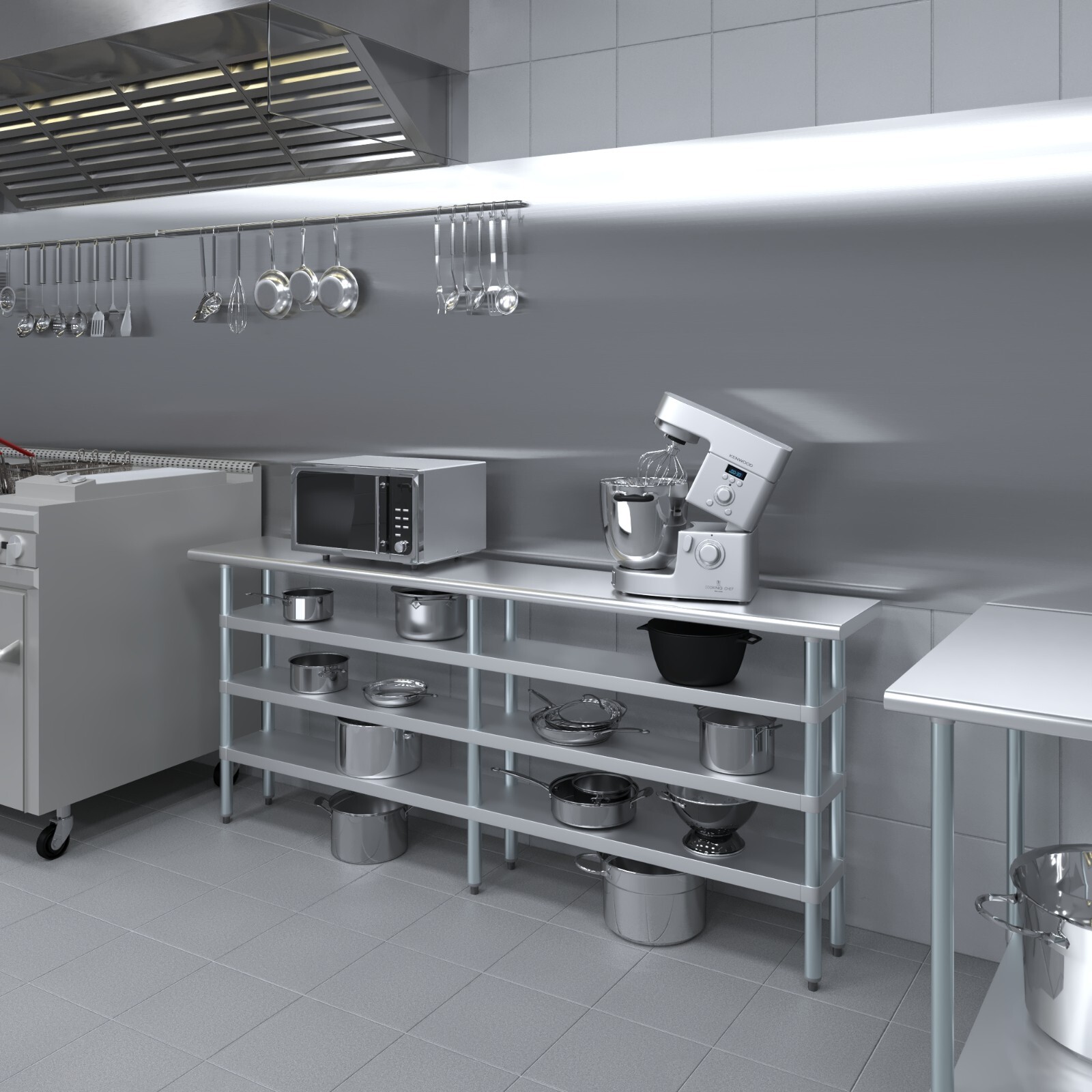 14 in. x 84 in. Stainless Steel Table With Three Undershelves