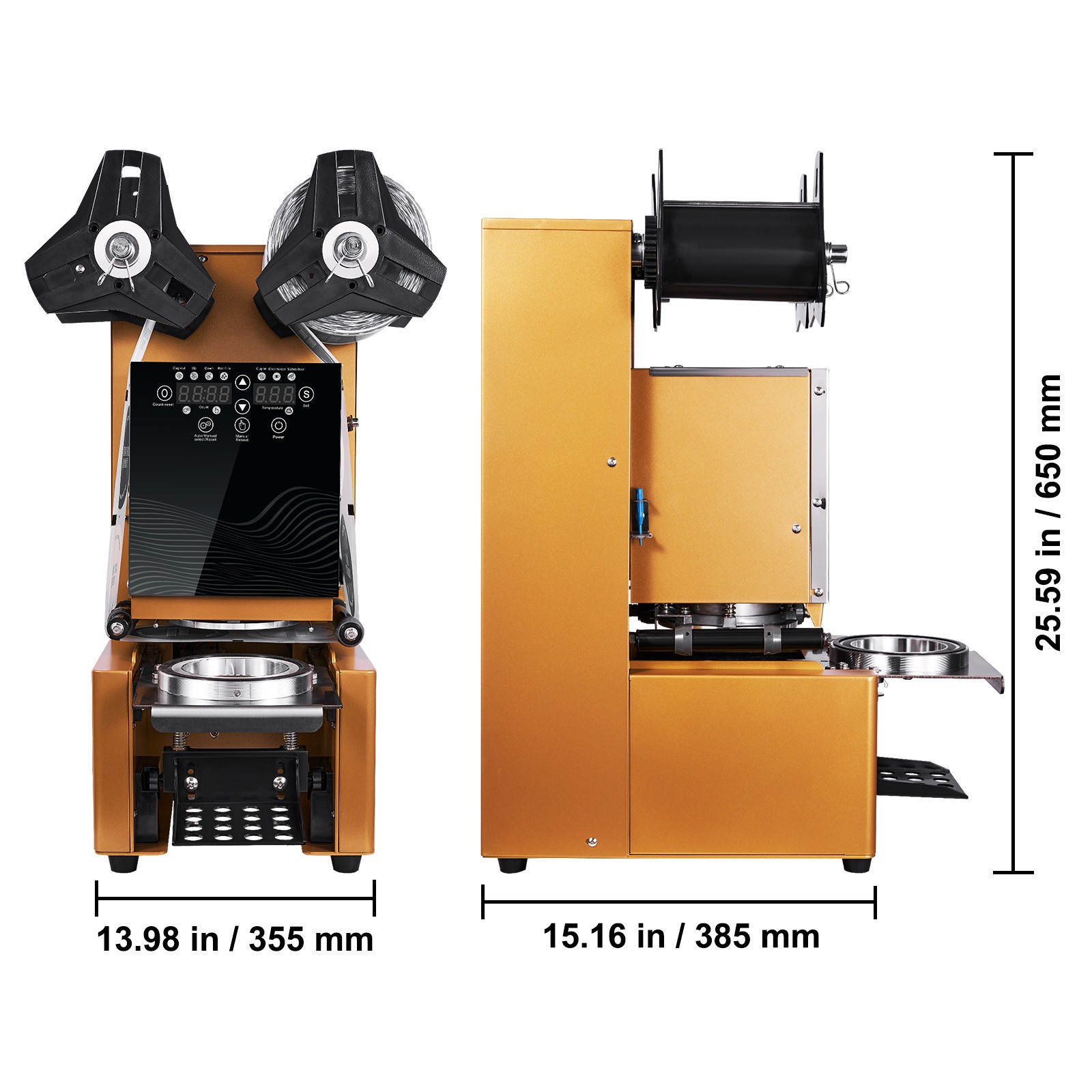 Uimoso Automatic Tea Cup Sealing Machine, 500-650 Cups/Hour, 190 mm, Gold