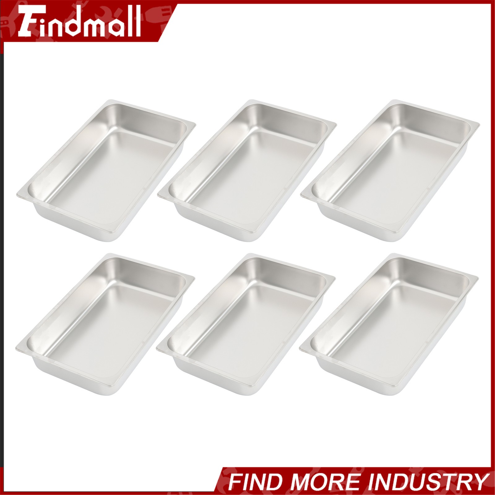 Findmall 6 Pack 4″ Deep Steam Table Pan Hotel Pans Food Prep Stainless Steel