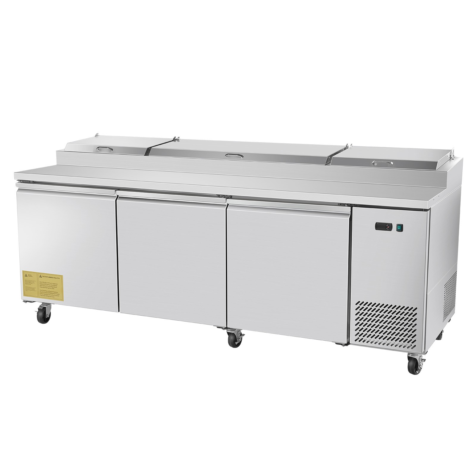 Uimoso 93 Inch Pizza Prep Refrigerated Prep Table Stainless Steel 3 Doors Fridge