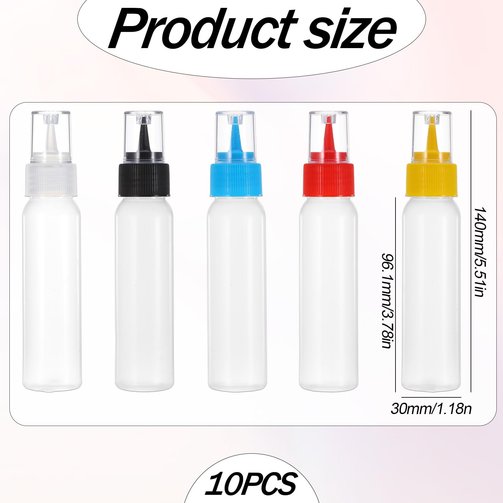 10 Pcs Squeeze Bottles 2 oz 2 Oz, Blue + Black + Red + Yellow + Transparent