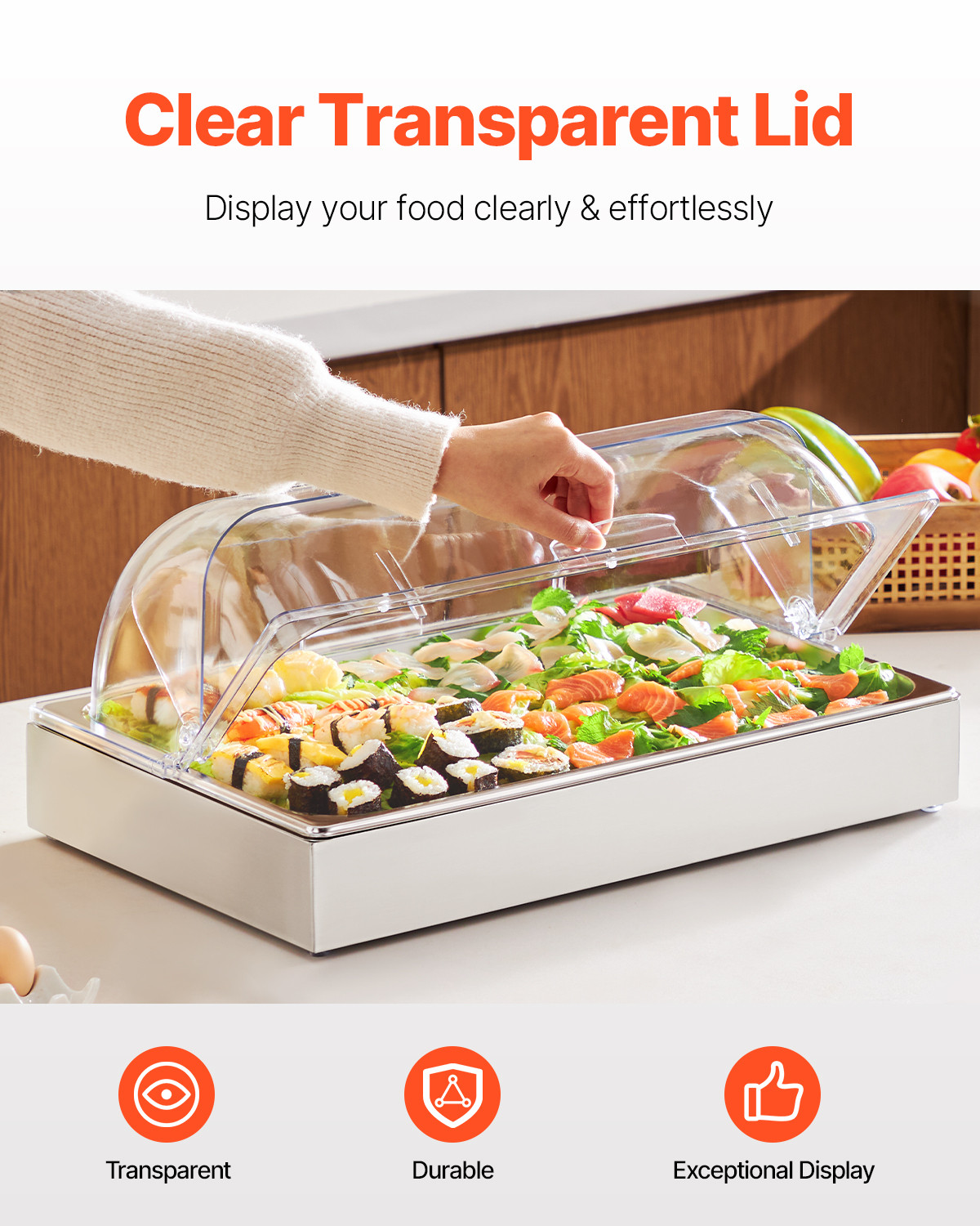 Countertop Food Serving Display Container Condiment Dispenser Tray with Lid