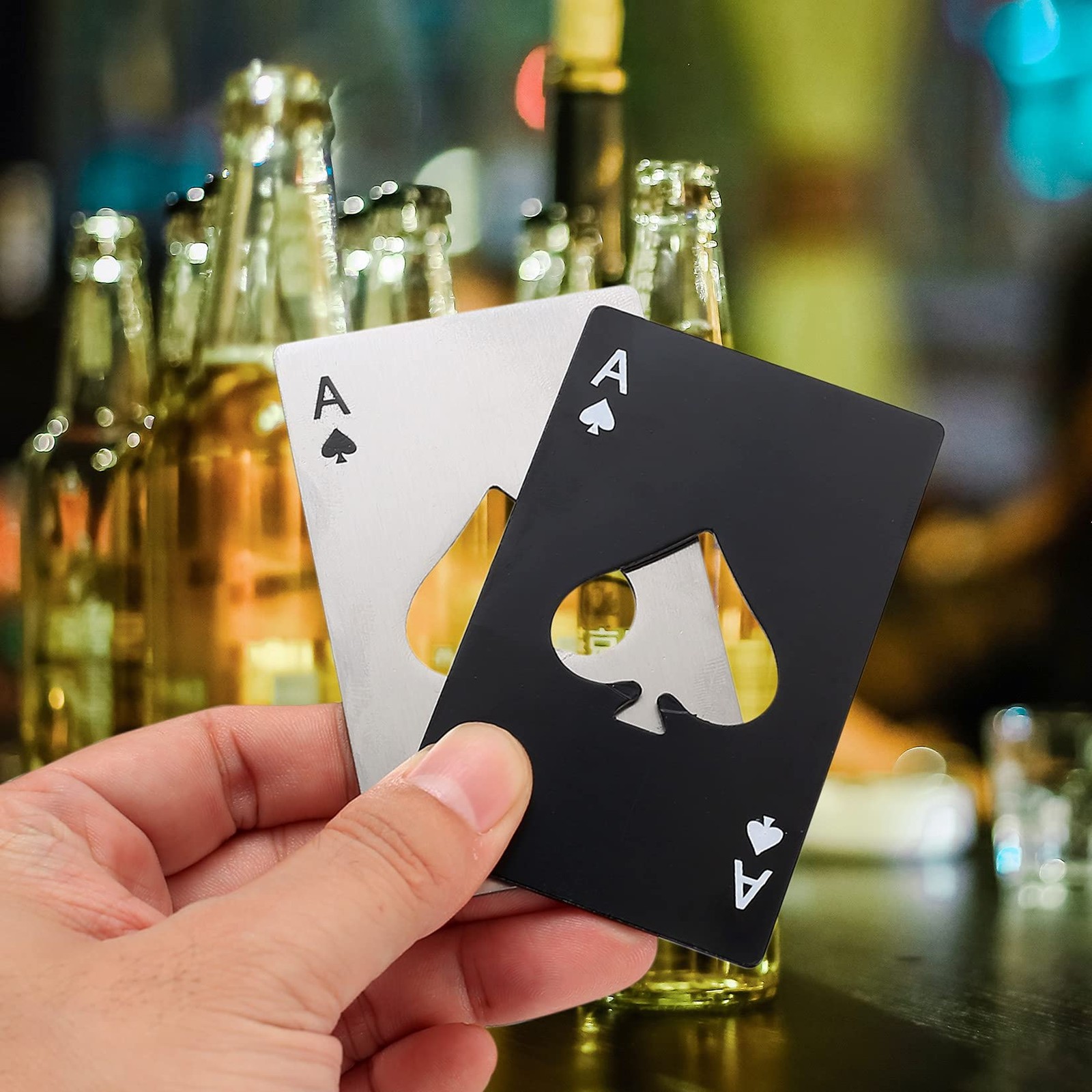 QBXMY7 Ace Of Spades Bottle Opener-Stainless Steel normal, Black and sliver