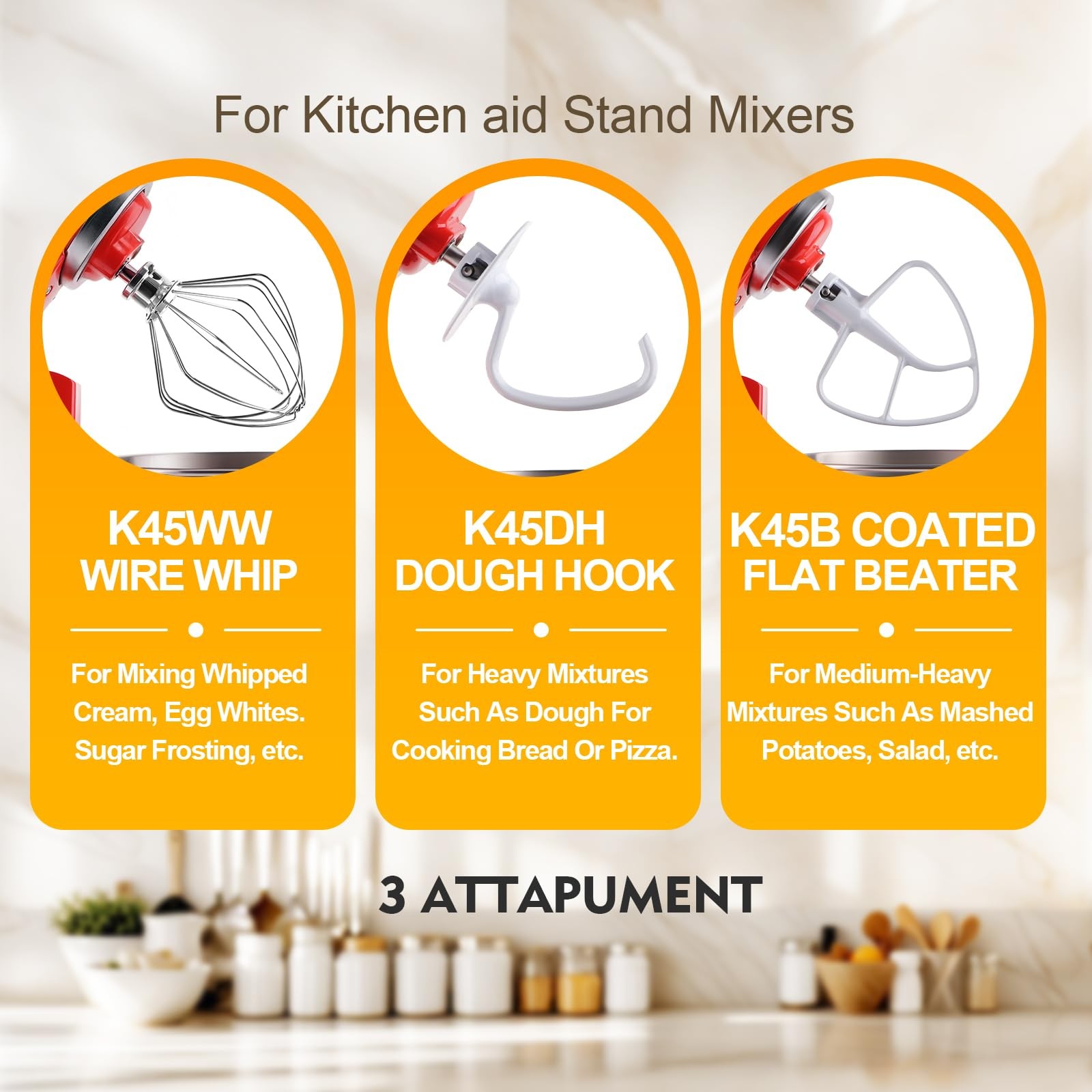 3-Piece Kit Attachments for KitchenAid Tilt-Head Stand Mixer, large, White