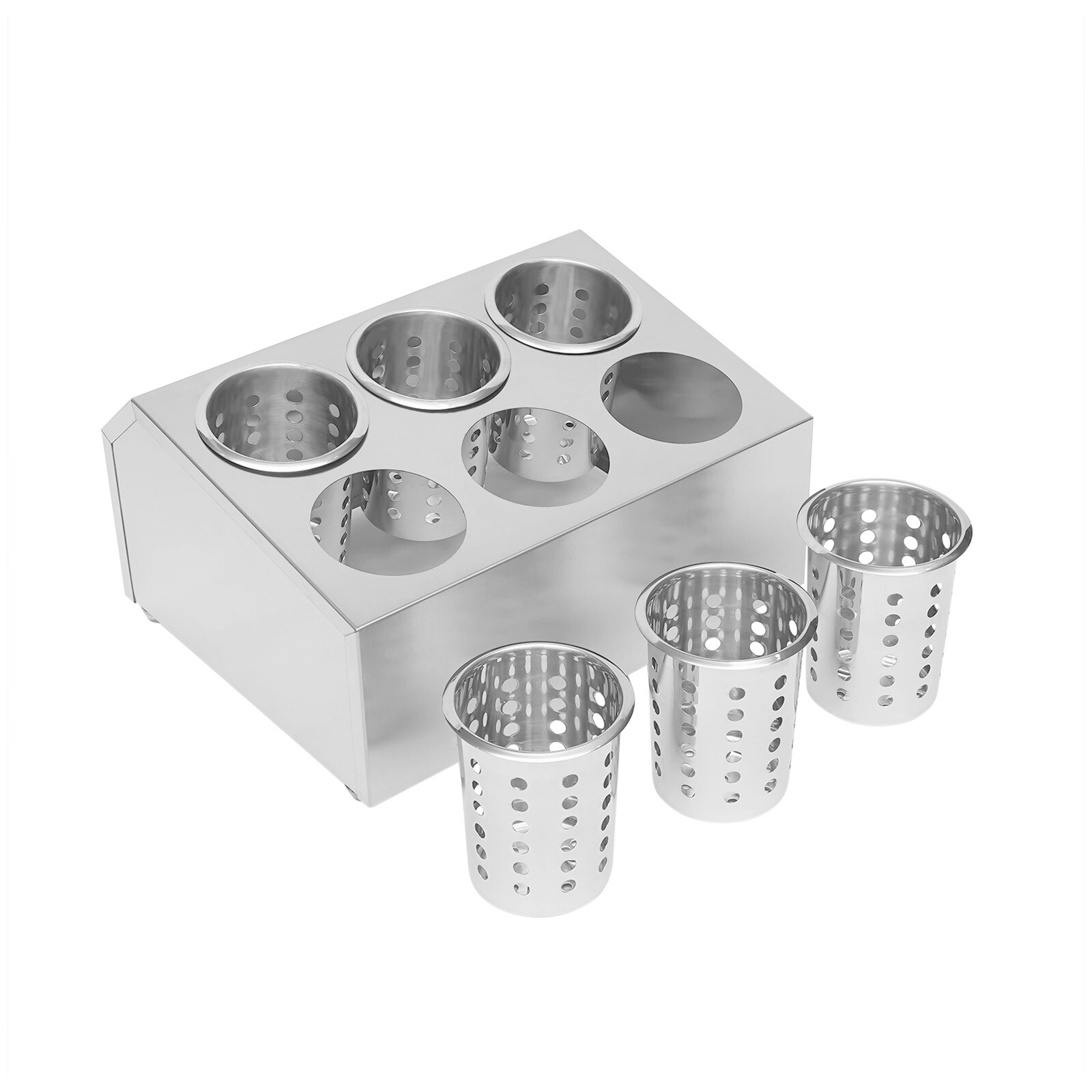 6-Hole Stainless Flatware Storage Case Spoon Cylinder Holder Knife Container