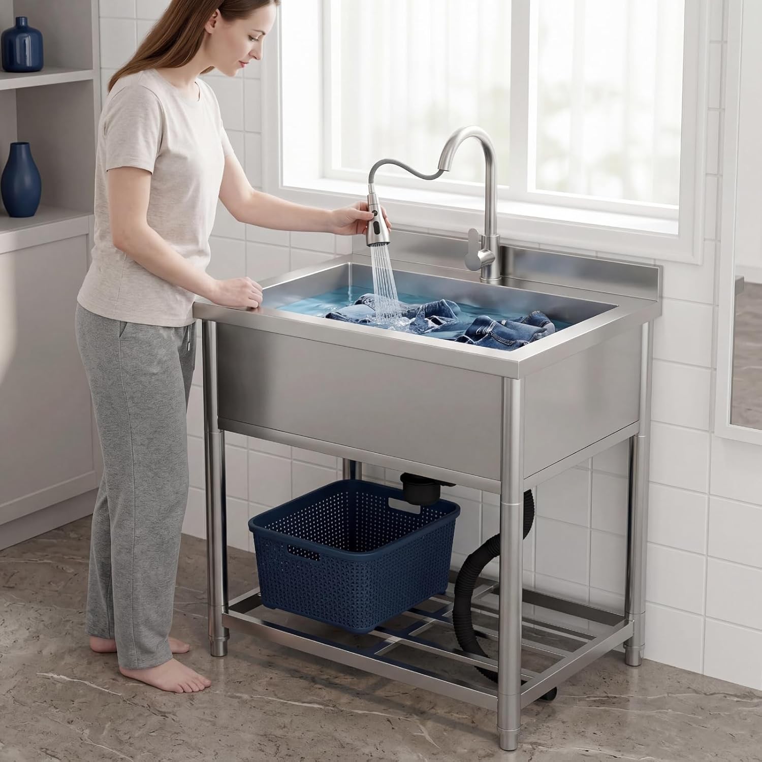TRINITY Stainless Utility Sink Pull-Out Faucet