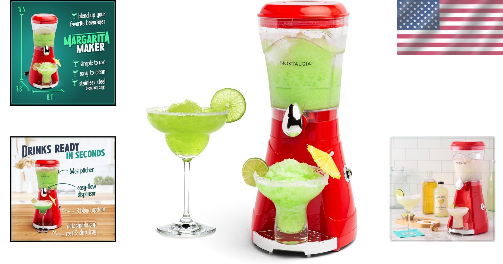 Margarita Machine Blender for Smoothies Slushies Daiquiris 64oz Red
