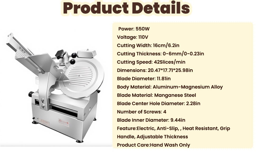 550W Electric Meat Slicer w/11-Inch Blade Electric Deli/ Frozen Food Slicer