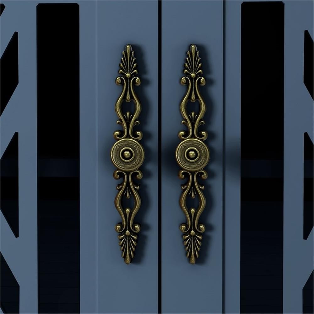 LIVILAND 2 Piece Floral Storage Buffet Sideboard Set (55 & 38) in Navy Blue