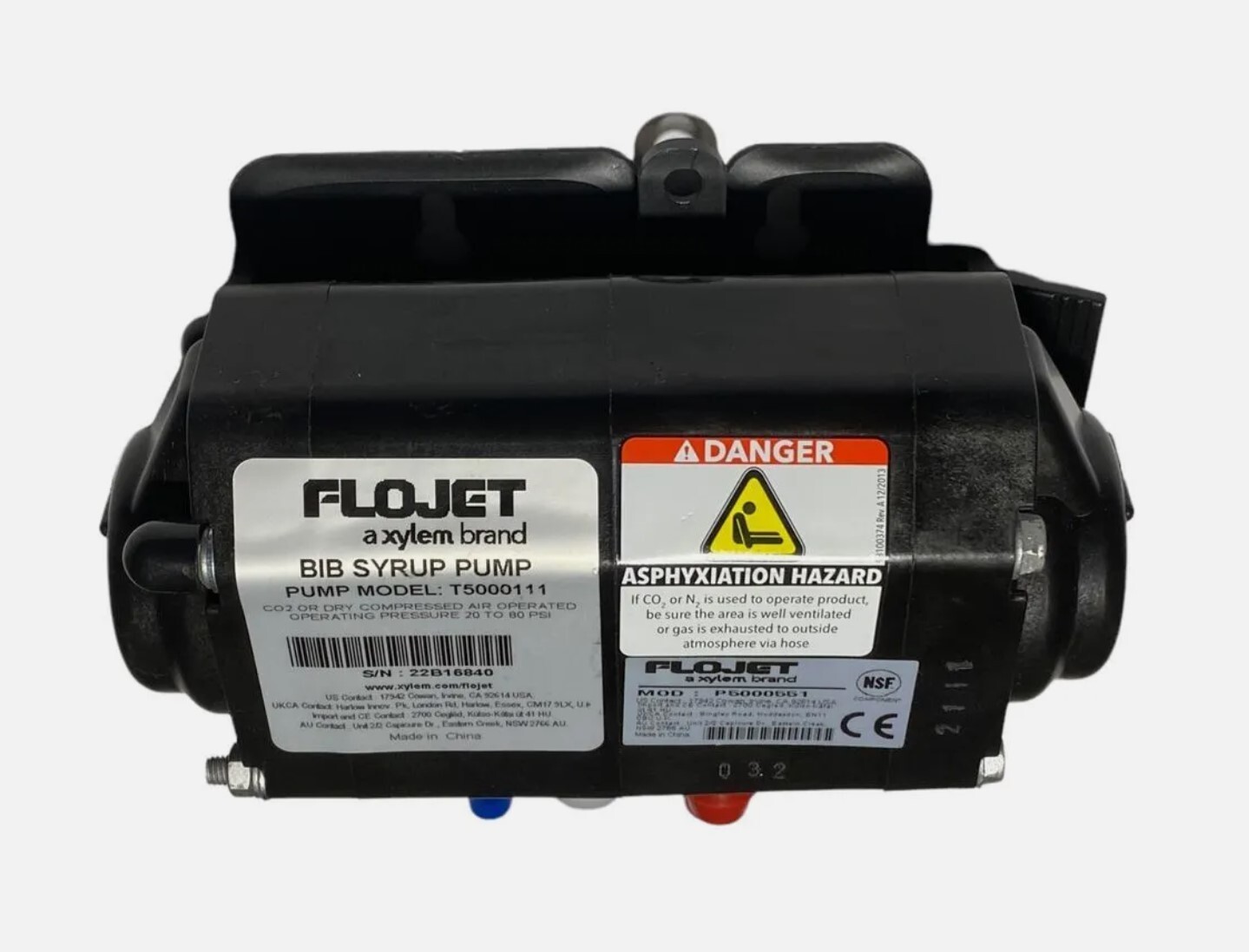 FLOJET Xylem BIB Syrup Pump CO2 or Dry Compressed Air T5000111 20-80PSI