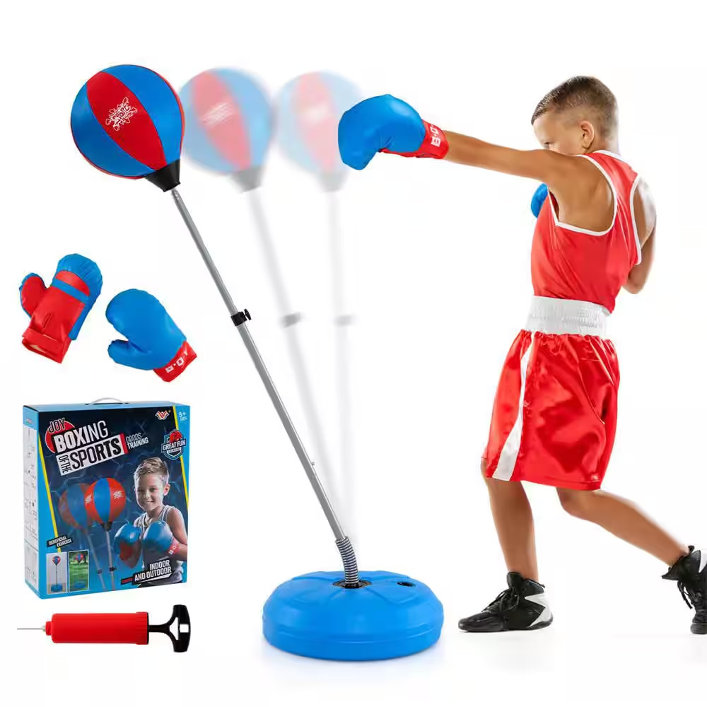 Boxing Punching Bag with Height Adjustable Stand Boxing Gloves Adults Blue