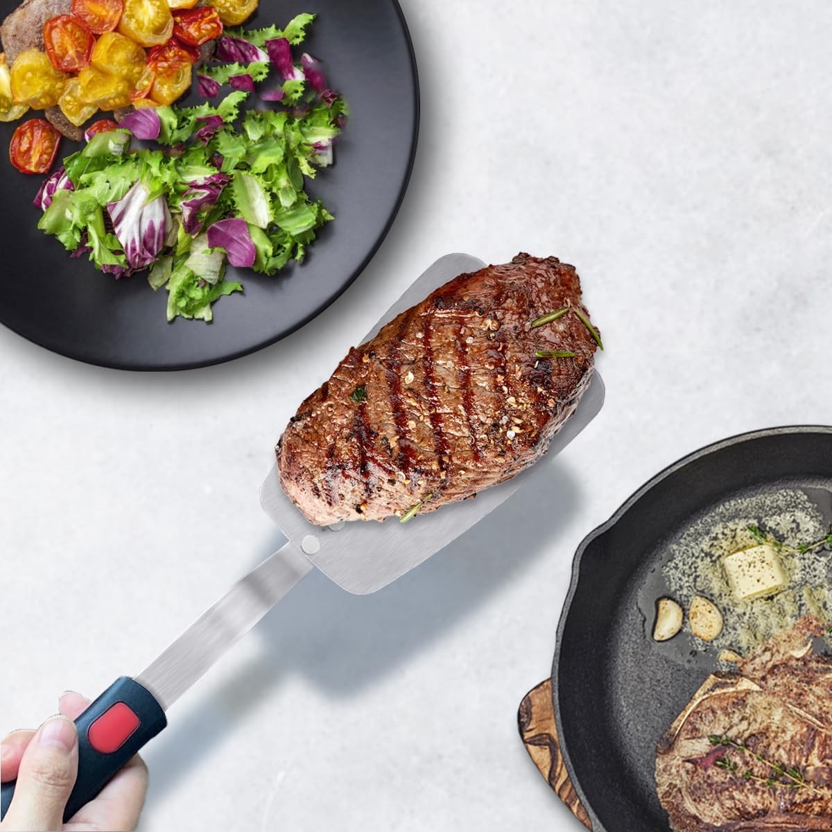 Stainless Steel Flexible Spatula Solid Turner, XiaoZu Thin X’ Large, Sliver