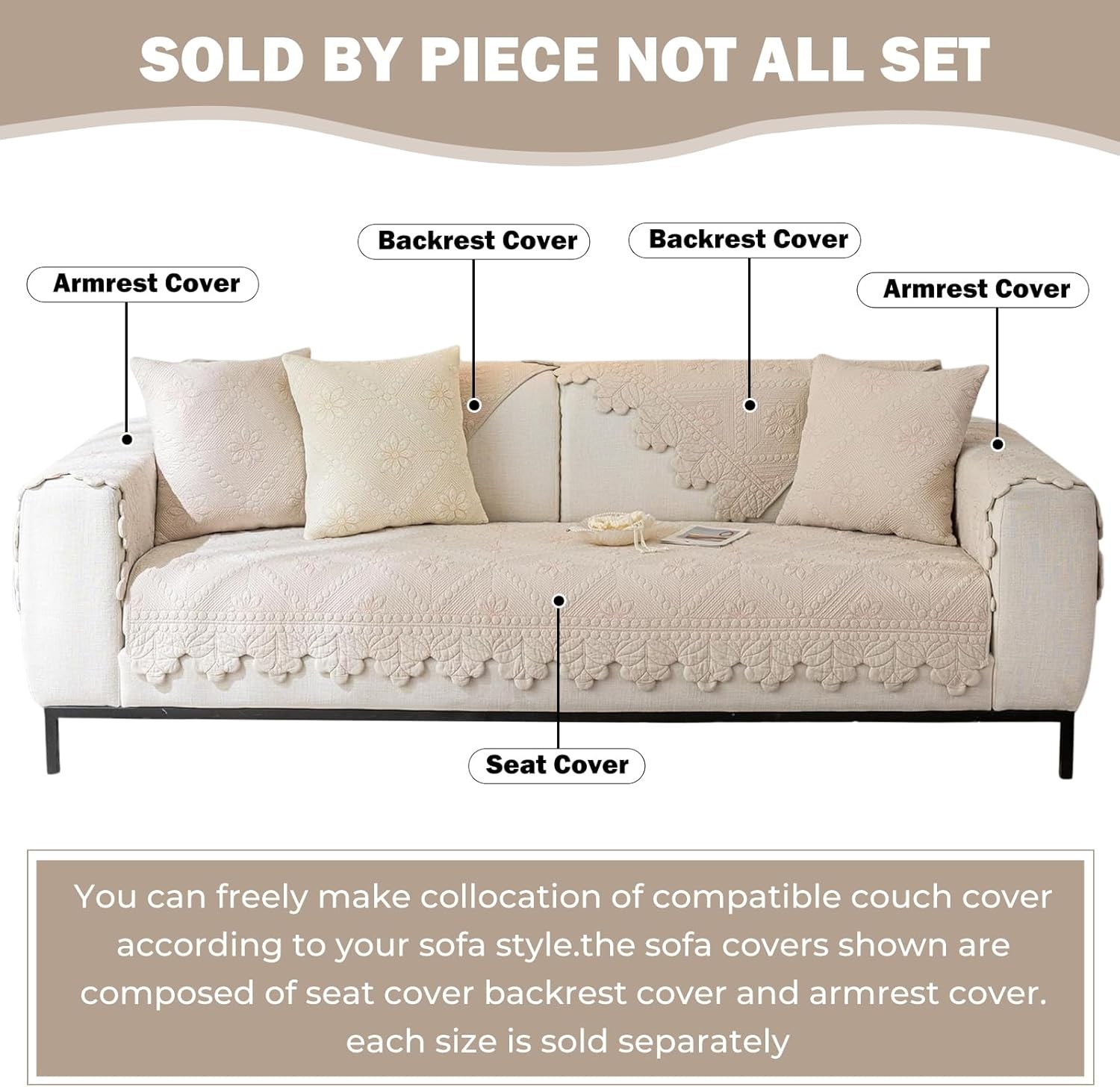 Cotton Quilted Dog Couch Cover for Sofa Farmhouse Rustic Embroidery Sectional