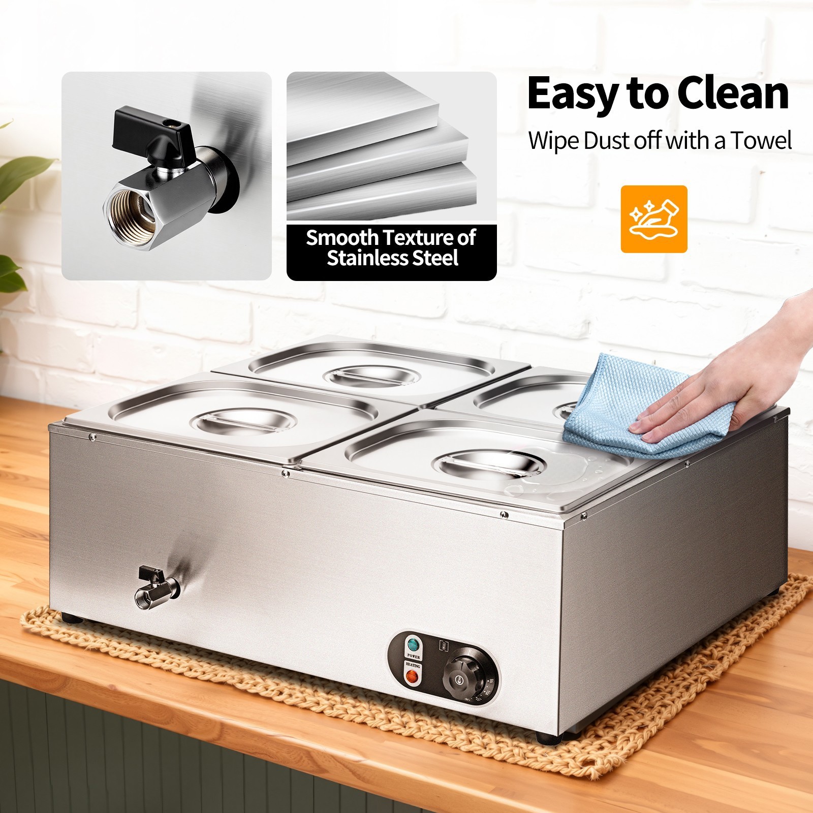 48QT Commercial Food Warmer Electric Countertop Steam Table Buffet Bain Marie