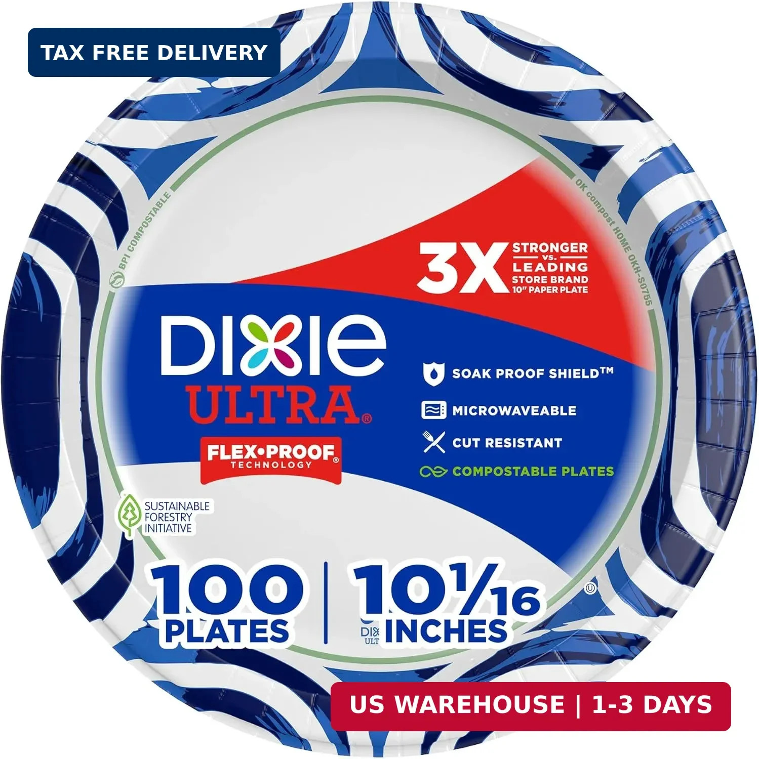 Dixie Ultra, Large Paper Plates, 10 Inch, 100 Count, 3X Stronger*, Heavy Duty, M