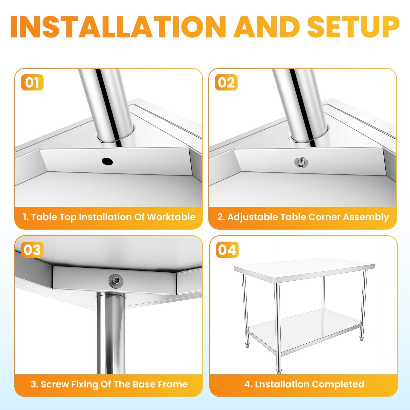 30″ x 48″ Stainless Steel Work Table, Heavy Duty Commercial Kitchen Prep Table