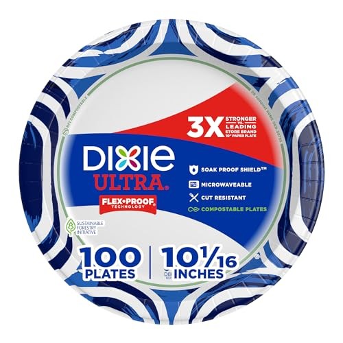 Dixie Ultra, Large Paper Plates, 3X Stronger*, Heavy Duty, 100 Count 10 Inch