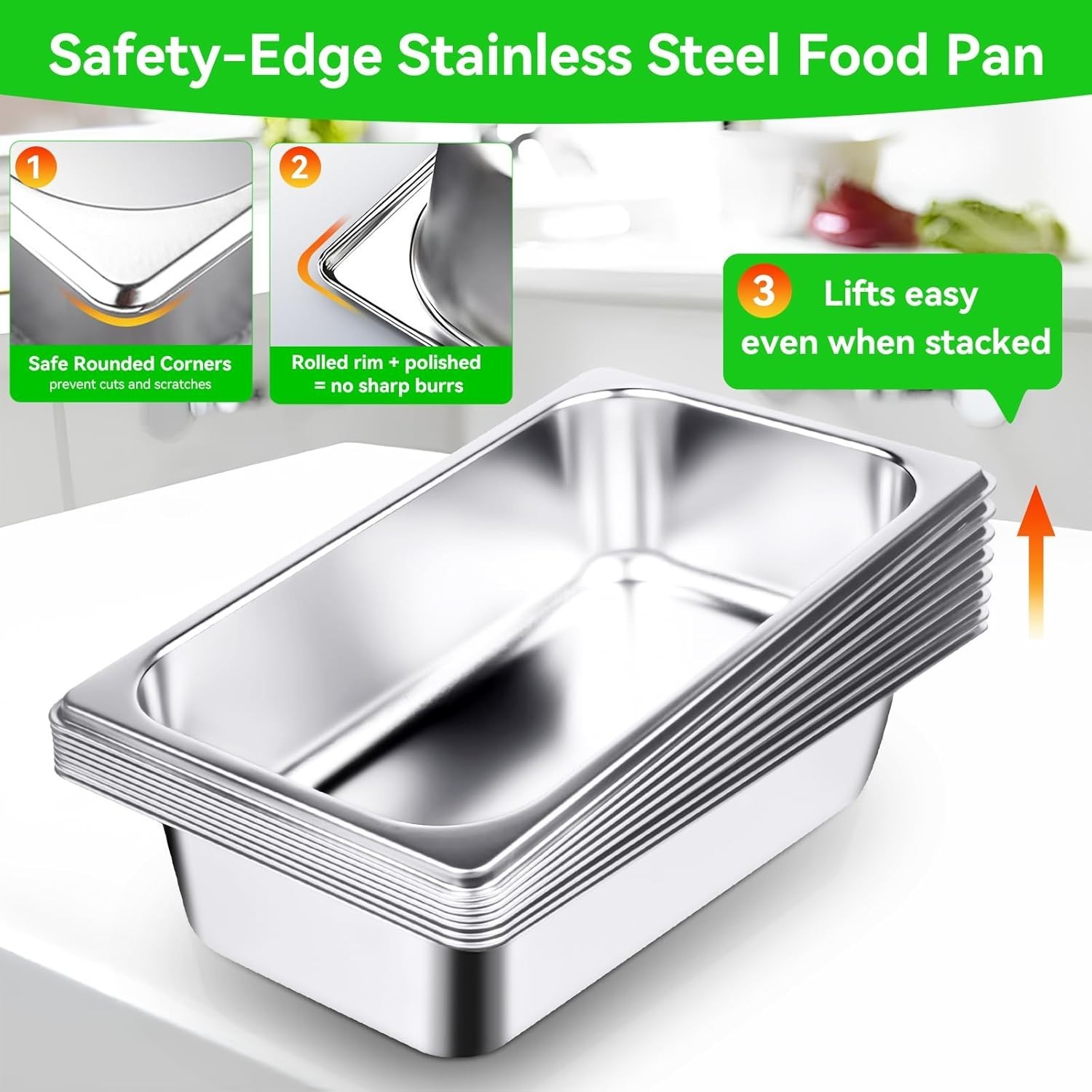 8Pack Hotel Pans with Lids 1/4 Stainless Steel Steam Table Pan 2.55″ Deep Hot…