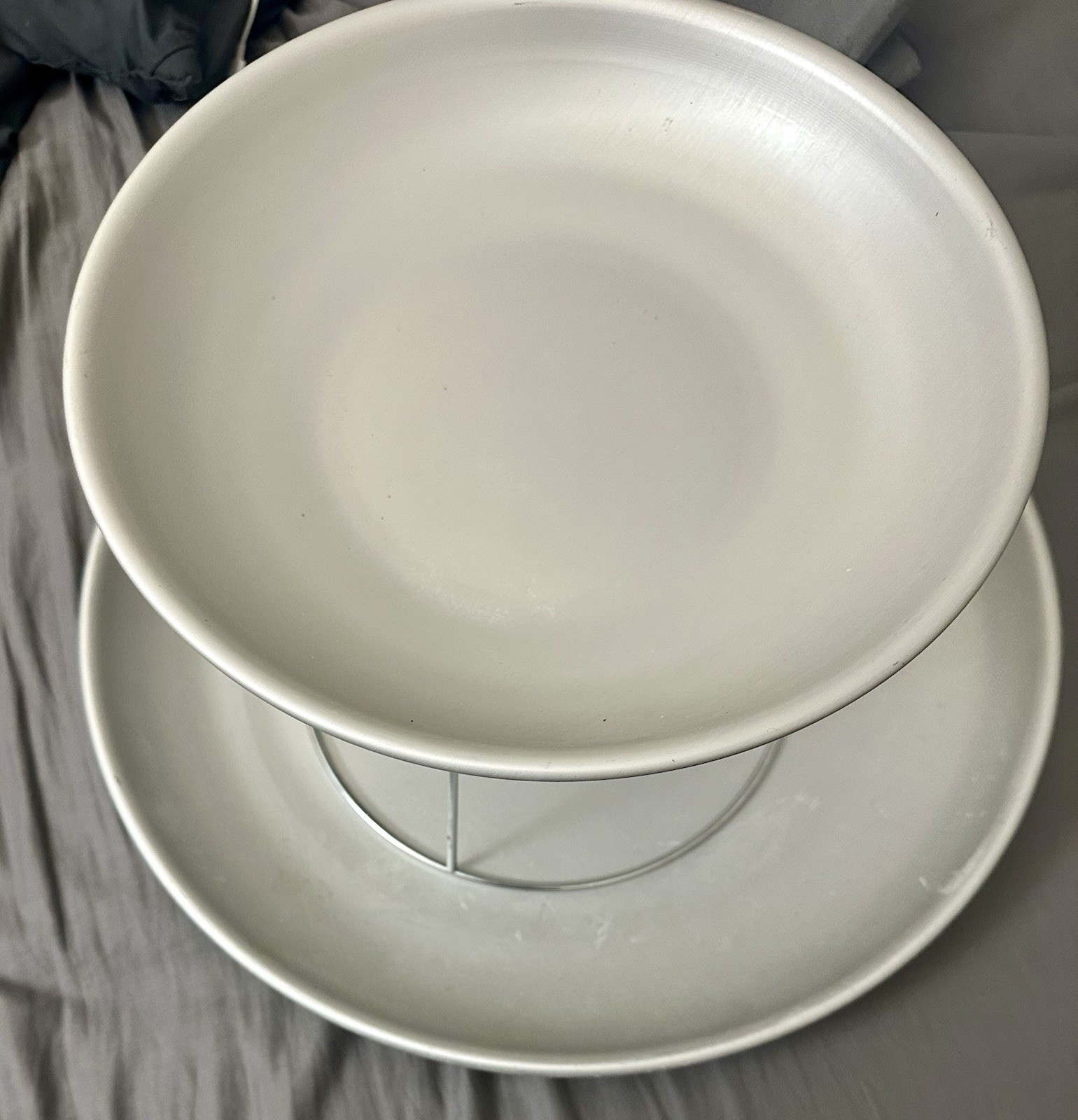 2 Tier Seafood Tower Set Small Aluminum Trays Stand Included 12”, 17.75”