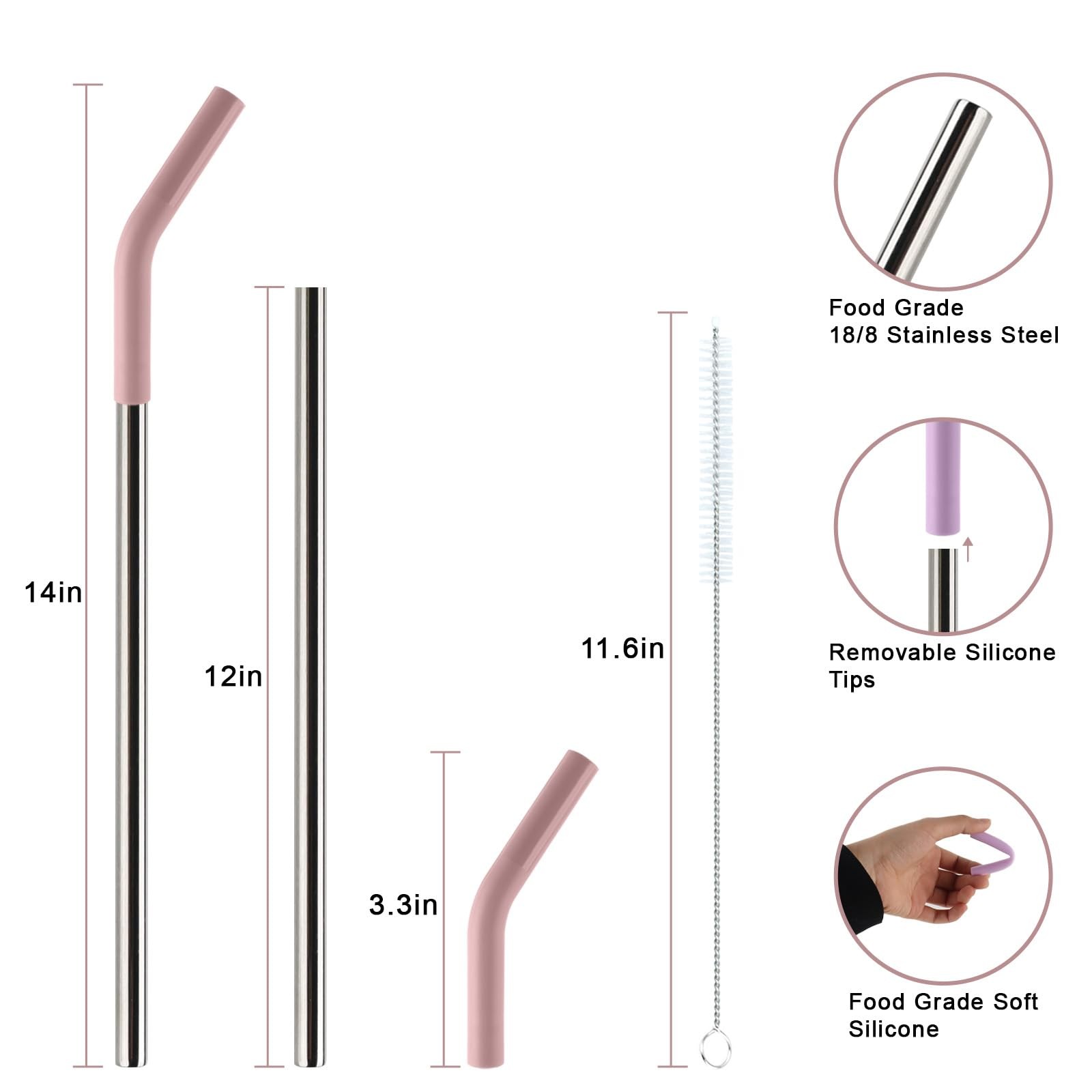 Replacement Straws for 40oz Tumblers,Metal Reusable 12 Inches, Sliver