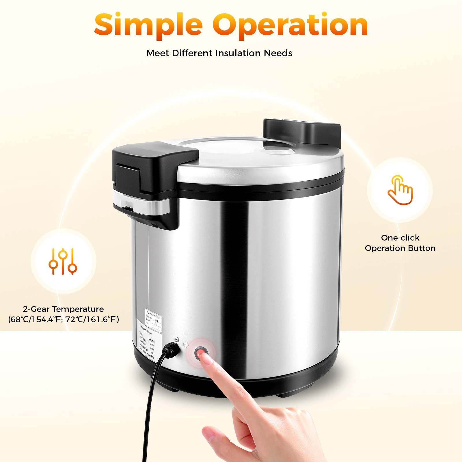19L/20Qt Electric Rice Warmer Non-stick Cylindrical Shape Commercial Rice Warmer