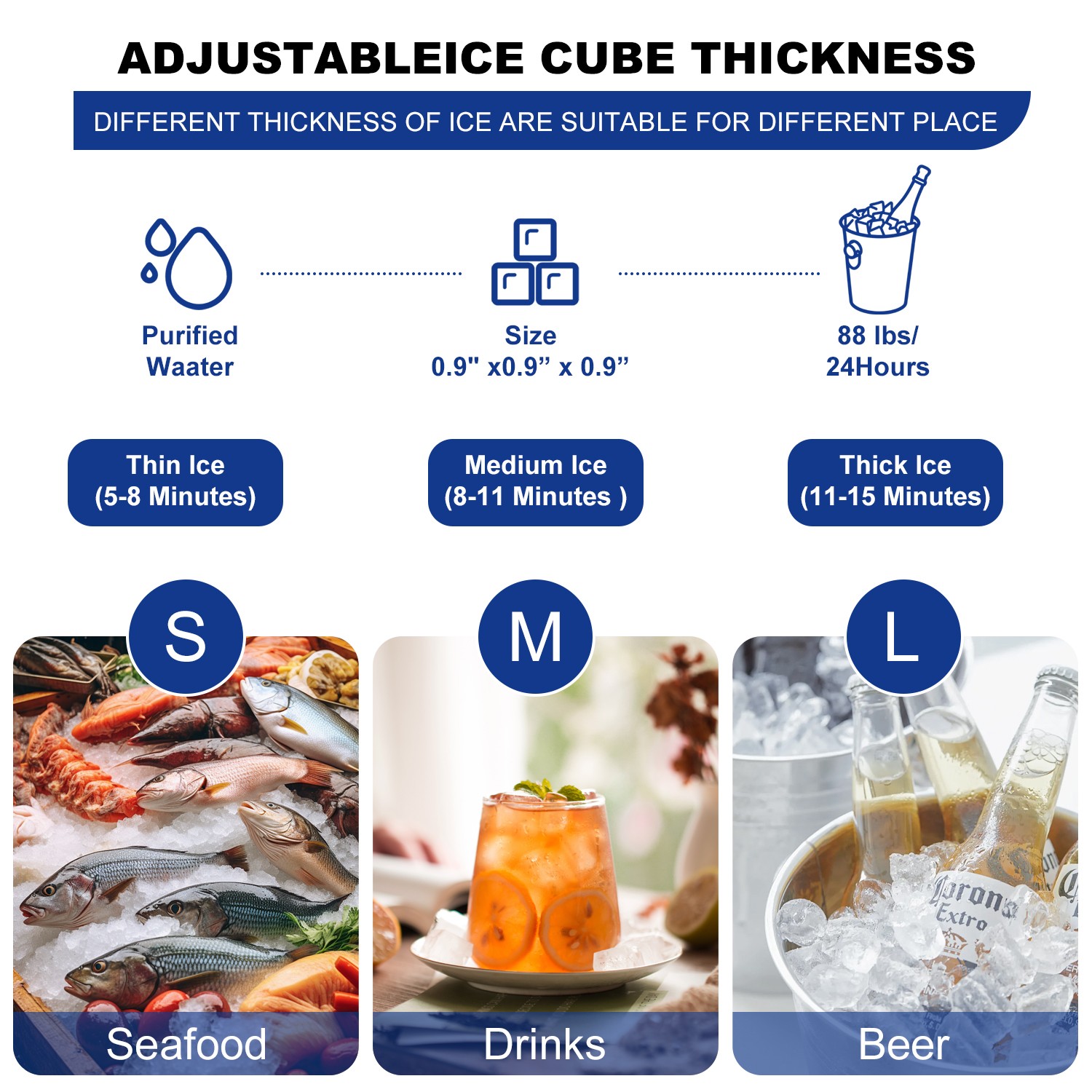 88lbs Commercial Ice Machine Bar Ice Maker Undercounter Restaurant Ice Cube