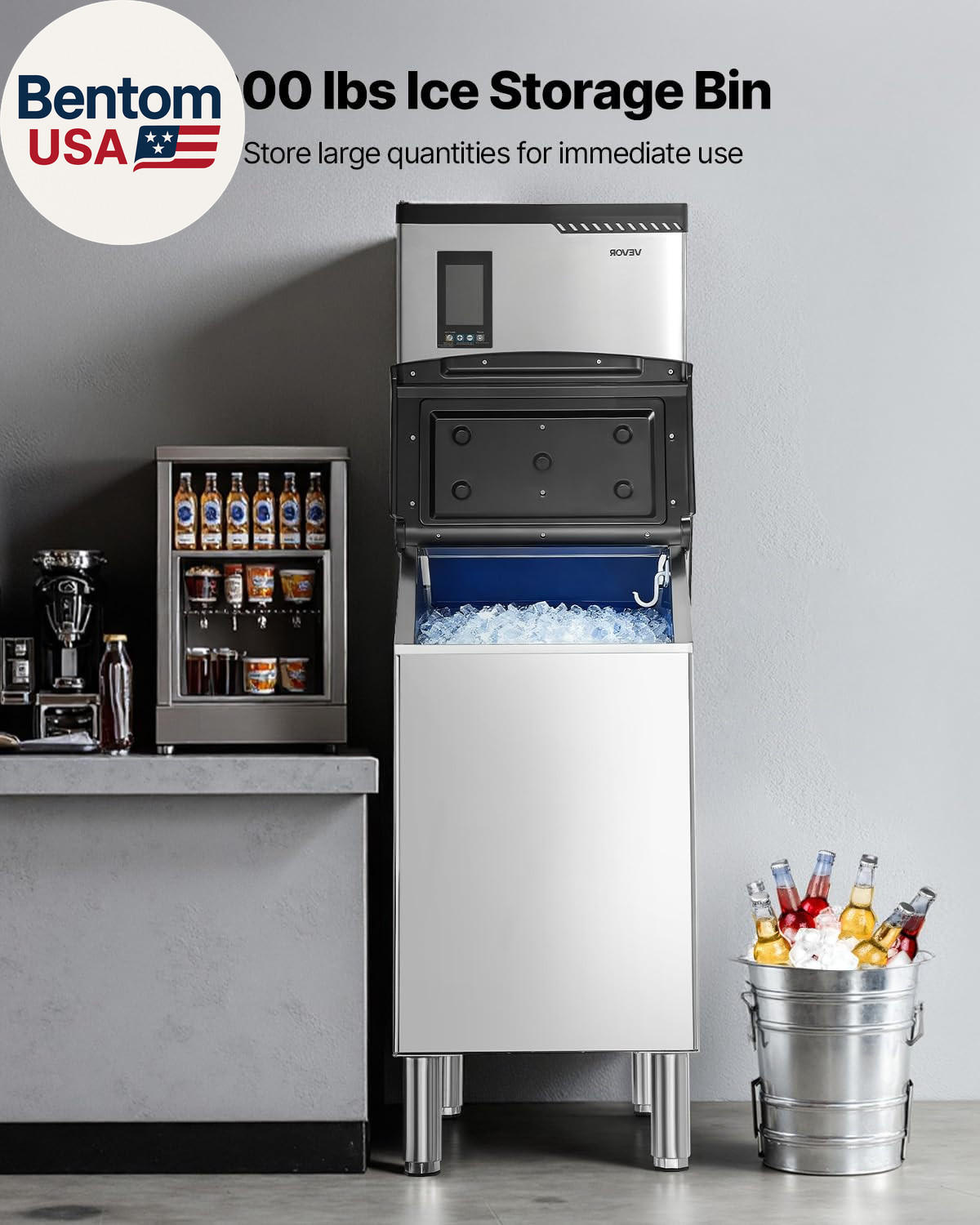 Commercial Ice Maker Machine, 300LBS/24H Ice-Making Machine with 300LBS Stainles
