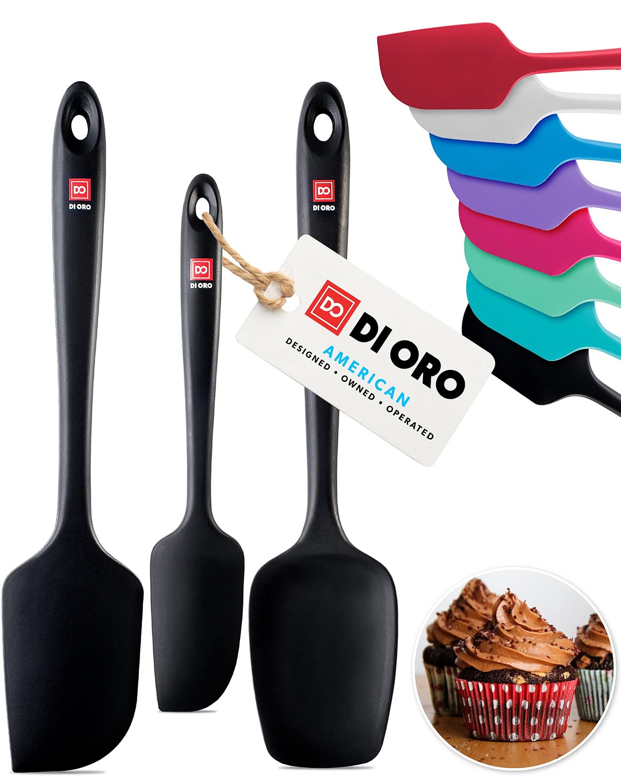 DI ORO Silicone Spatula Set – Rubber Kitchen Spatulas for 3 piece, Black