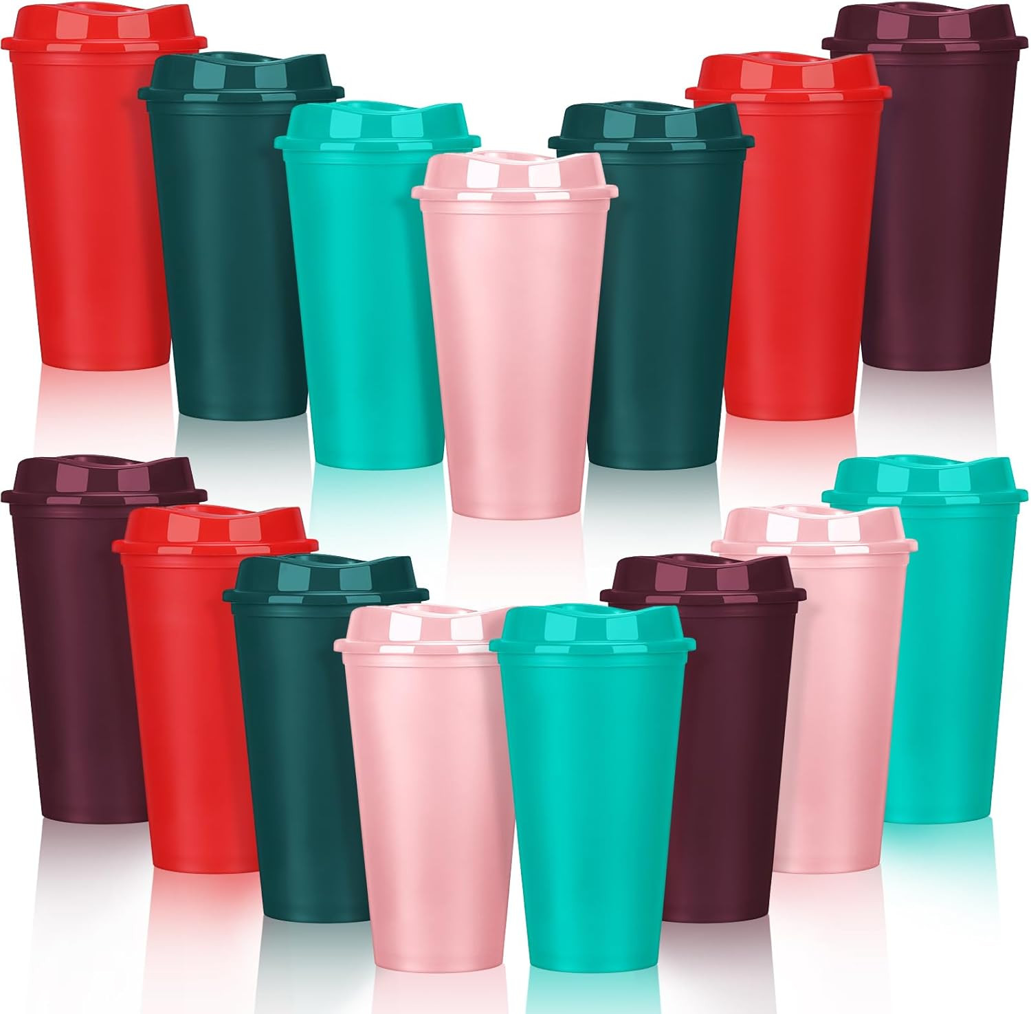 Domensi 15 Pack Reusable Coffee Cups with Lids 16 Oz Disposable Travel Cups Bulk