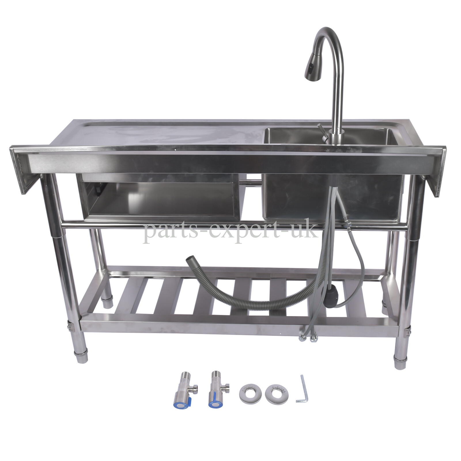 Free Standing Single Bowl Kitchen Sink with Pull-Out Faucet, Hot and Cold Pipes