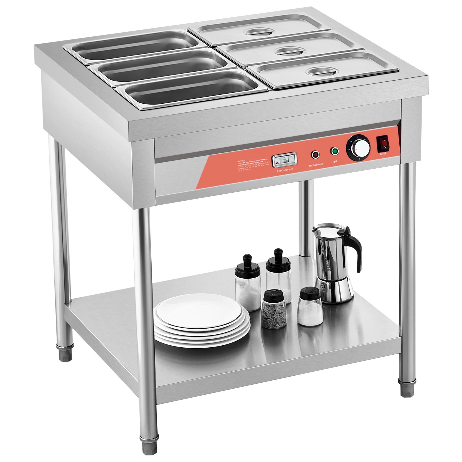 Uimoso Electric Steam Table with Undershelf and Six 1/3 Pans