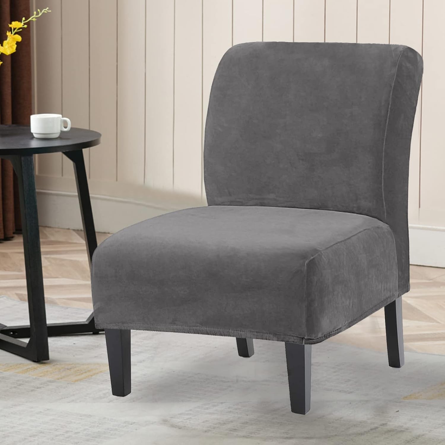Armless Accent Chair Slipcovers, Thick Velvet Slipper Accent Chair Covers Hotel