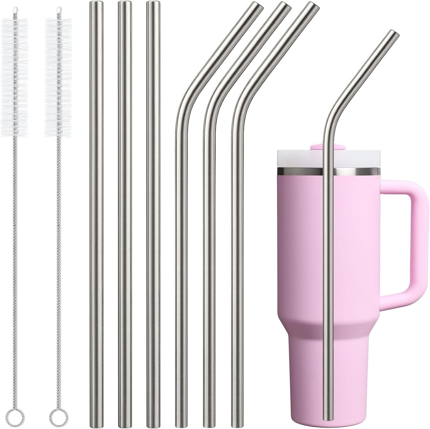 6 Pack Stainless Steel Straw Replacement for Stanley 40 oz 12 Inches, Sliver