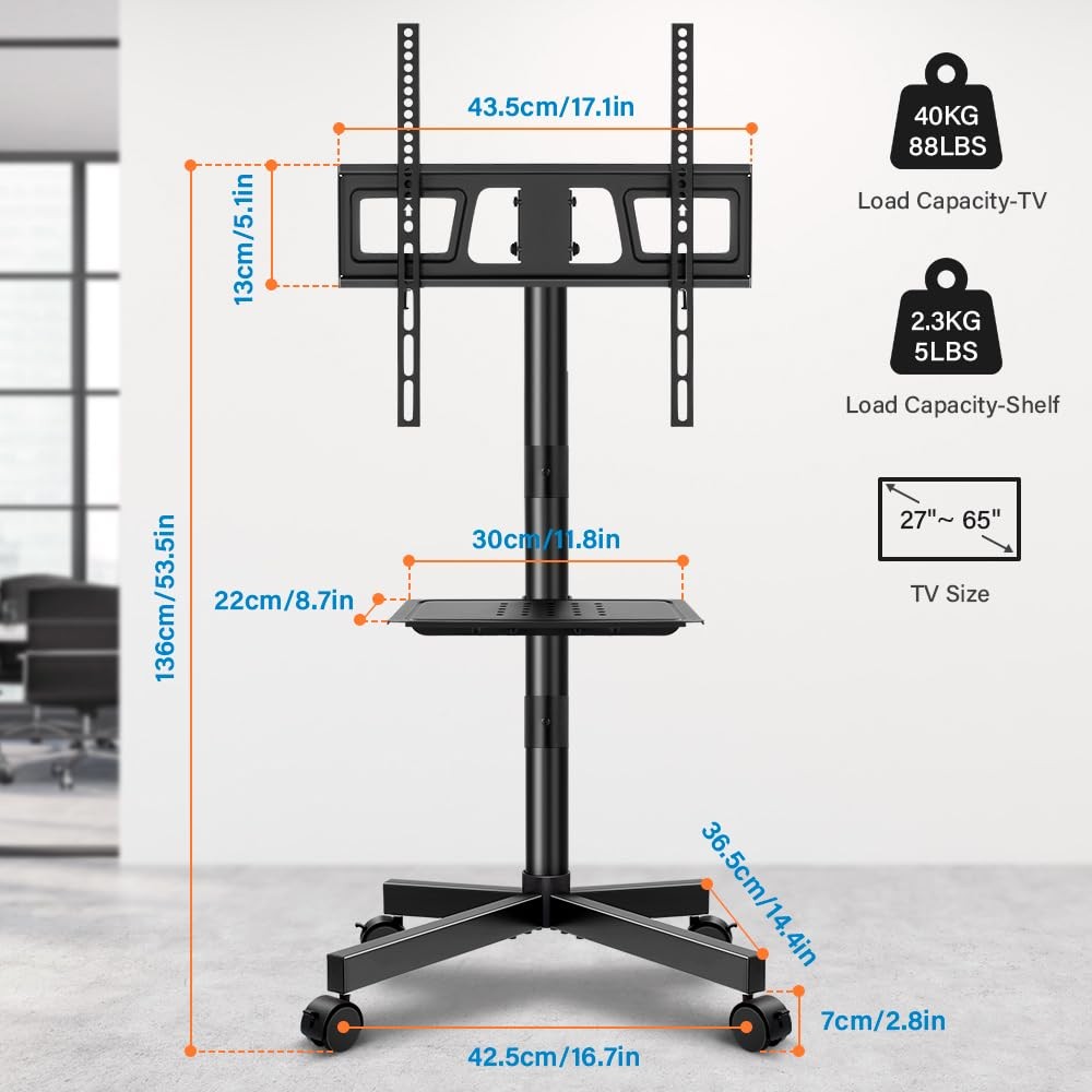 KKTONER Mobile TV Cart for 23 to 65 inch LCD LED Flat Small, Black