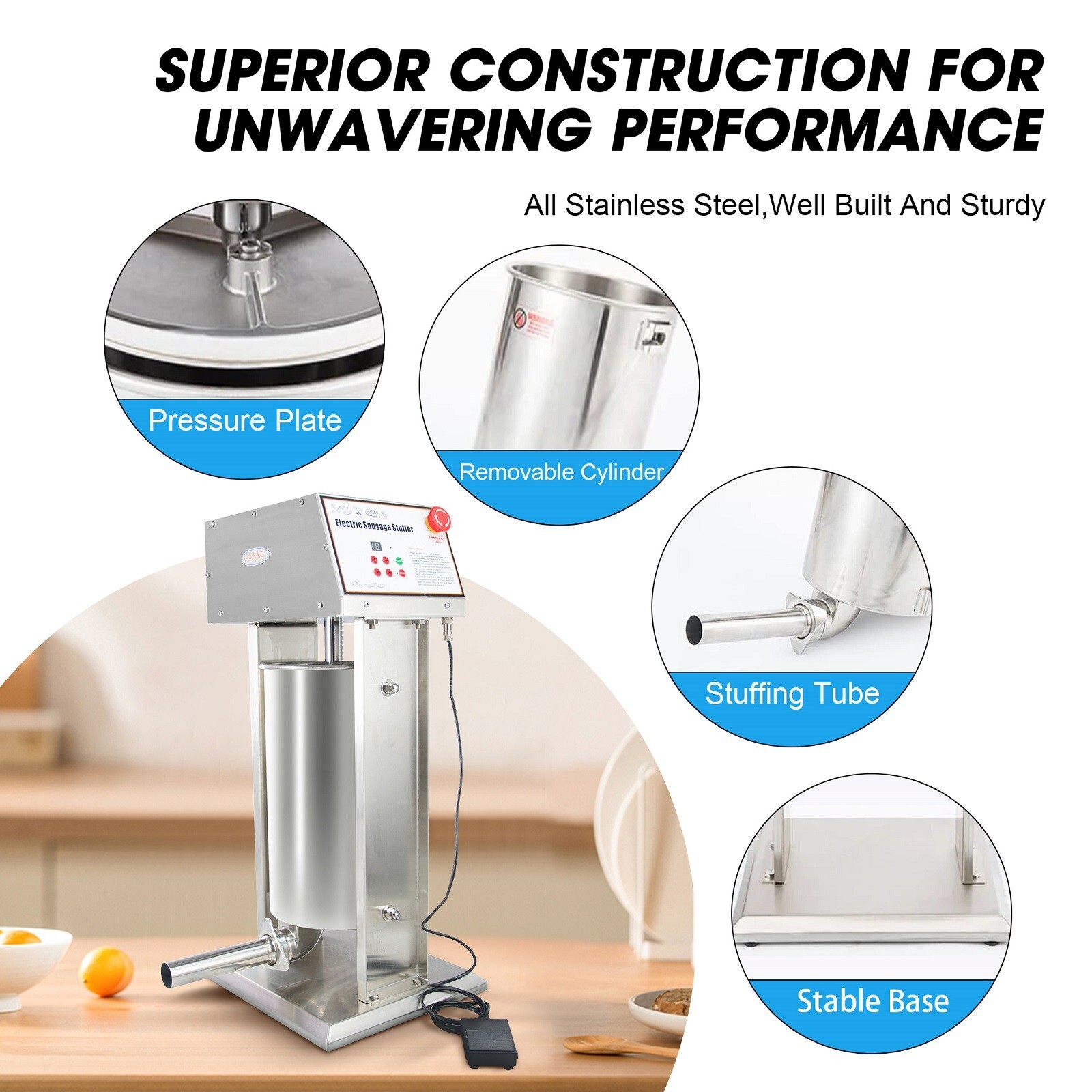 Hakka 22LBS 10L Electric Sausage Stuffer 2 Speed Commerical Meat Filler Maker