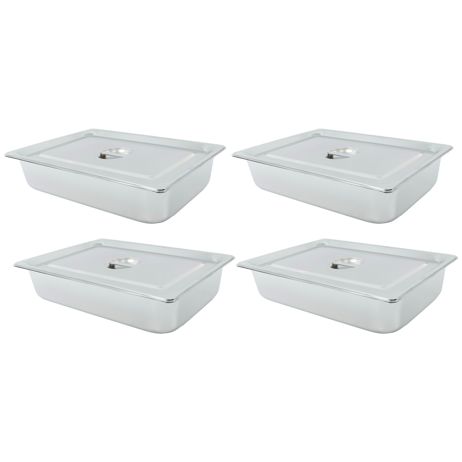 4″ Deep Full Size Steam Table Pans w/ Lids 4 Pack Set Hotel Food Buffet