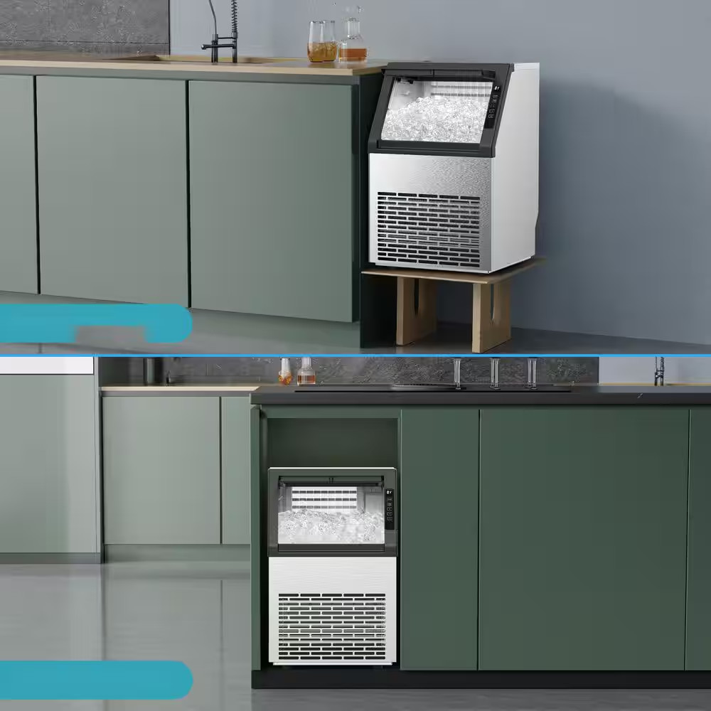 15.27 In. 80Lbs Commercial Cube Ice Maker Machine with 22Lbs Ice Storage Capacit