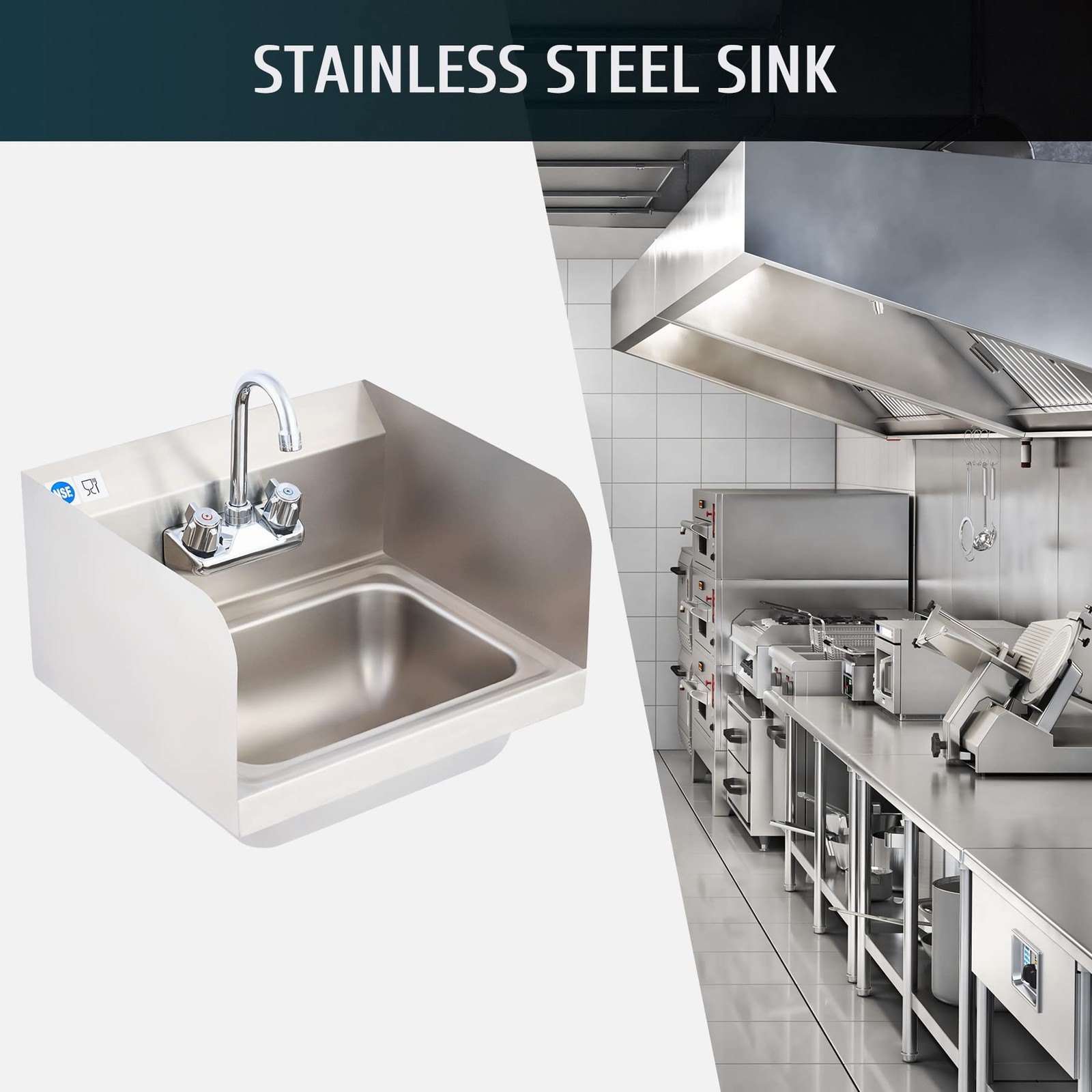 Commercial Hand Sink – NSF Stainless Steel Utility Sink with Gooseneck Faucet