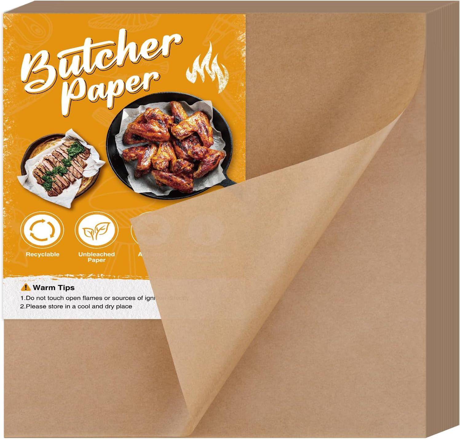 NEBURORA 60Pcs Brown Butcher Paper Sheets No Wax Disposable Paper – 12 X 12 Inch