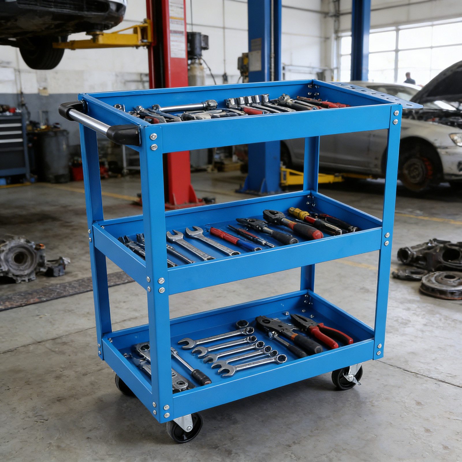 Tool Cart 3 Tier Rolling Mechanic Tool Heavy Duty Steel Utility Cart 450 LBS