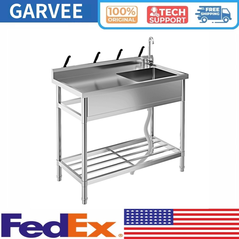 Stainless Steel Utility Sink Single Bowl Commercial Kitchen Sink with Water Pipe