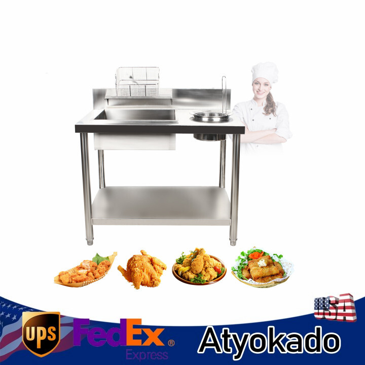 Breading Table Fried Chicken Station Commercial Prepare Workdesk Stainless Steel
