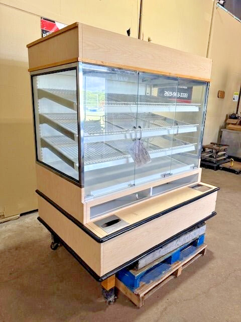 «KASON» 3 DOORS LIGHTED DONUT DISPLAY CABINET & TWO NAPKIN DISPENSERS ON CASTER