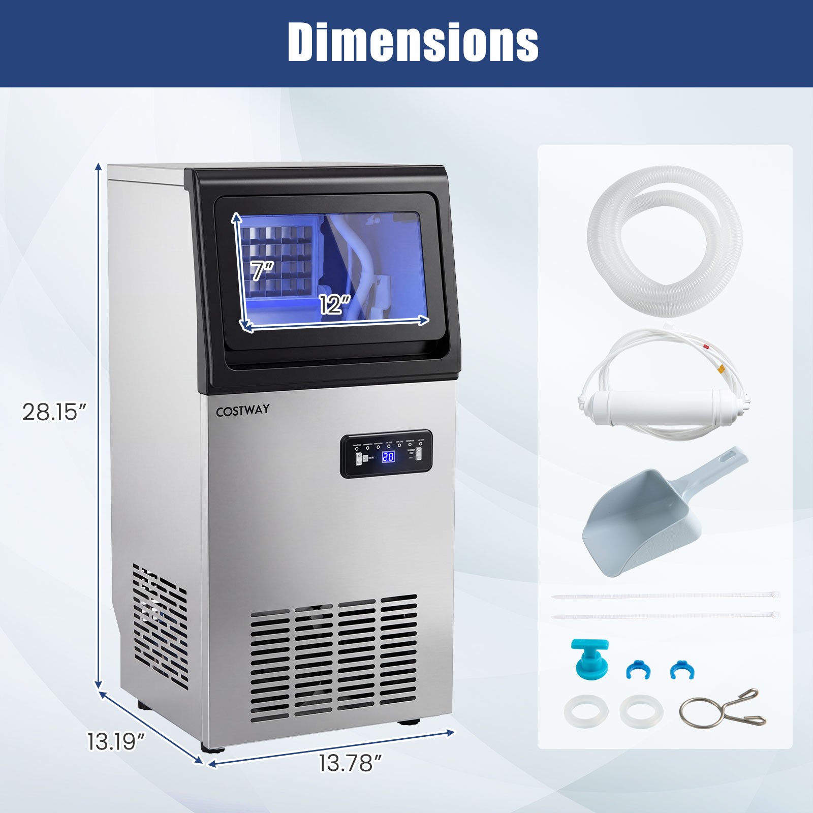 Commercial Ice Maker 110 lbs/24H, Stainless Steel Ice Machine w/25 lbs Capacity