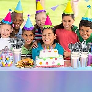 Iridescent Party Decorations,132 Pcs Disposable Iridescent Party Plates Cups