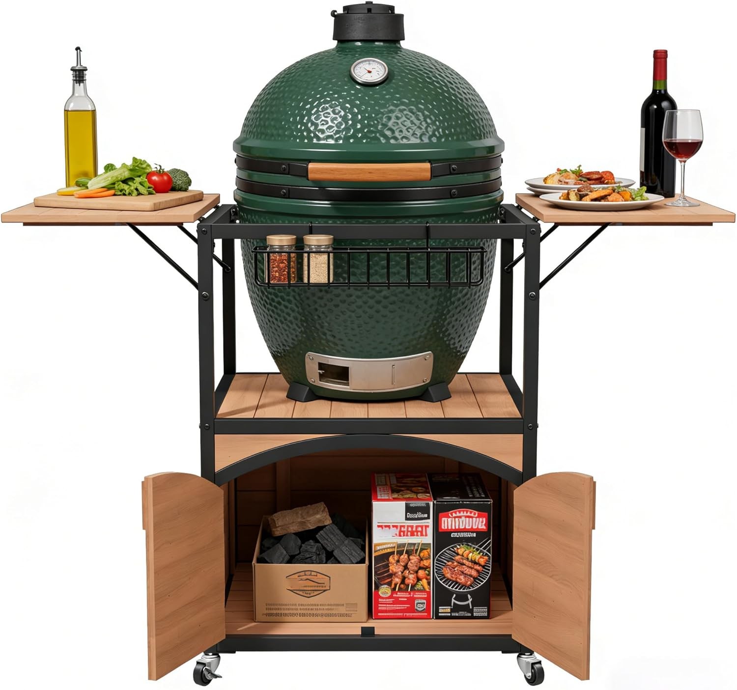 Heavy Duty Ceramic Egg Grill Cart, 51.8″ Outdoor BBQ Station for Round Smokers